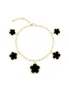 Jankuo Women's Flower 14k Goldplated & Onyx Link Chain Bracelet In Gold
