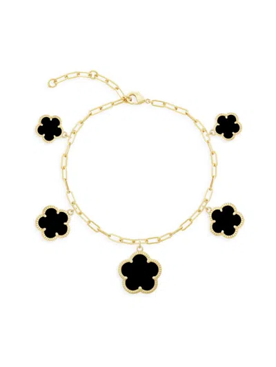 Jankuo Women's Flower 14k Goldplated & Onyx Link Chain Bracelet In Black