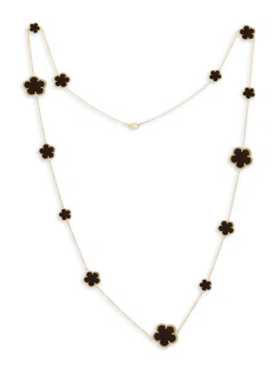 Jankuo Women's Flower 14k Goldplated & Onyx Station Necklace