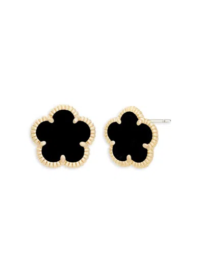 Jankuo Women's Flower 14k Goldplated & Onyx Stud Earrings