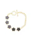 JANKUO WOMEN'S FLOWER 14K GOLDPLATED & ONYX TOGGLE BRACELET