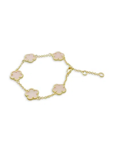 Jankuo Women's Flower 14k Goldplated & Pink Crystal Station Bracelet
