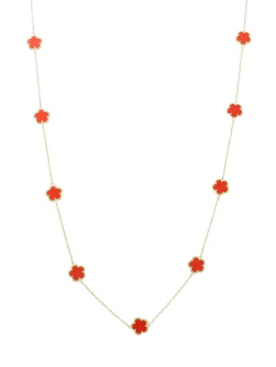 Jankuo Women's Flower 14k Goldplated & Synthetic Coral Double Wrap Station Necklace