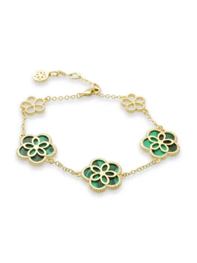 Jankuo Women's Flower 14k Goldplated & Synthetic Emerald Bracelet
