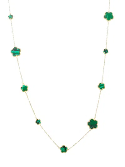 Jankuo Women's Flower 14k Goldplated & Synthetic Emerald Double Wrap Necklace