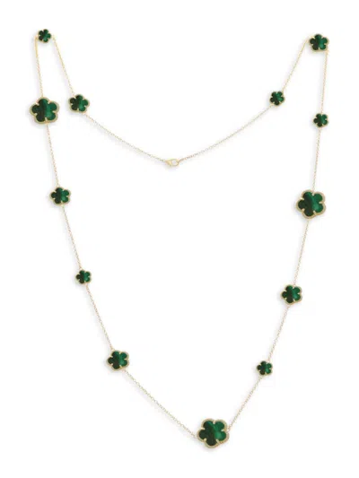 Jankuo Women's Flower 14k Goldplated & Synthetic Emeralds Station Necklace In Brass
