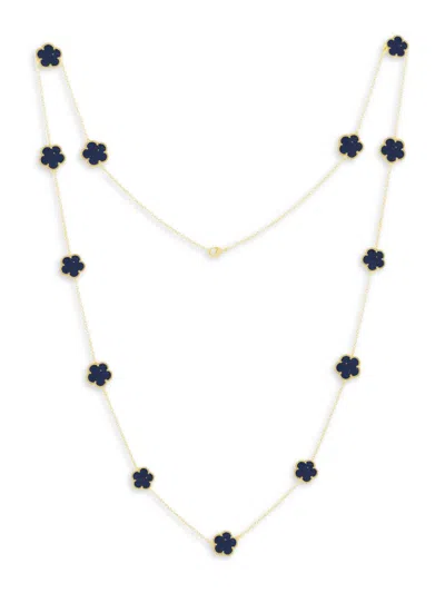 Jankuo Women's Flower 14k Goldplated & Synthetic Sapphire Station Necklace