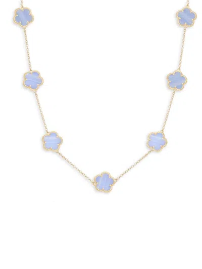 Jankuo Women's Flower 14k Goldplated & Synthetic Stone Clover Station Necklace In Brass