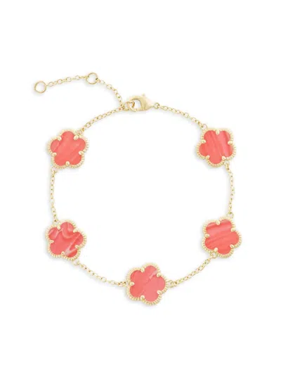 Jankuo Women's Flower 14k Goldplated & Synthetic Stone Flower Bracelet In Red