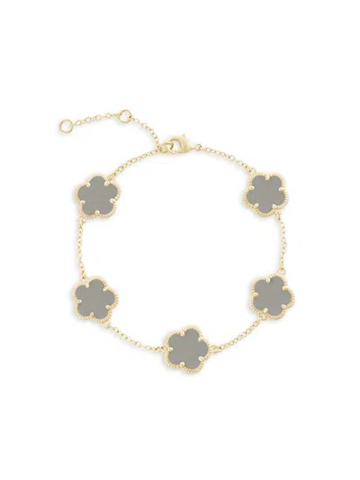 Jankuo Women's Flower 14k Goldplated & Synthetic Stone Station Bracelet In Grey