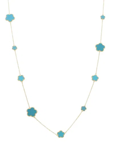 Jankuo Women's Flower 14k Goldplated & Synthetic Turquoise Double Wrap Station Necklace