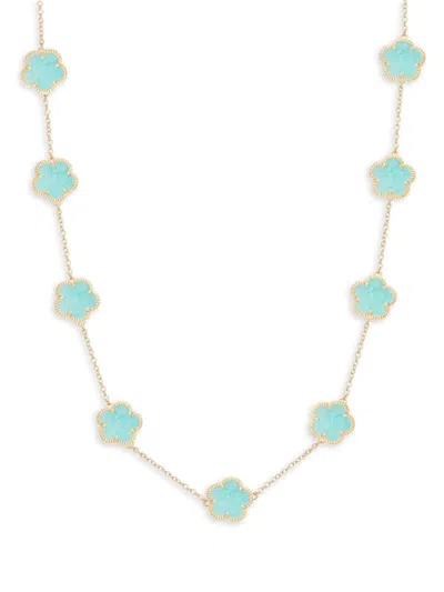 Jankuo Women's Flower 14k Goldplated & Teal Agate Station Necklace