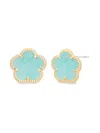 Jankuo Women's Flower 14k Goldplated & Teal Agate Stud Earrings In Teal