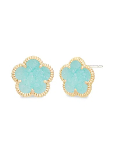 Jankuo Women's Flower 14k Goldplated & Teal Agate Stud Earrings