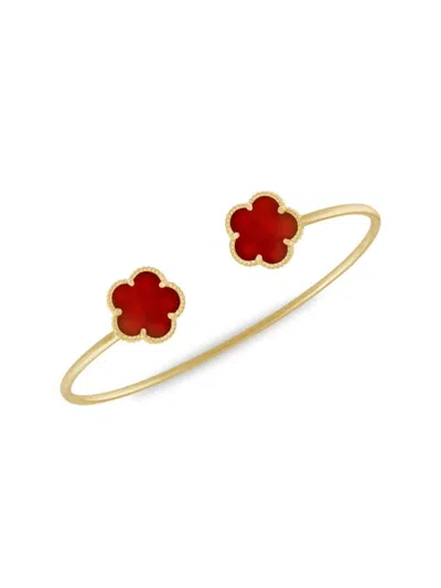 Jankuo Women's Flower 14k Goldplated Brass & Coral Agate Cuff Bracelet