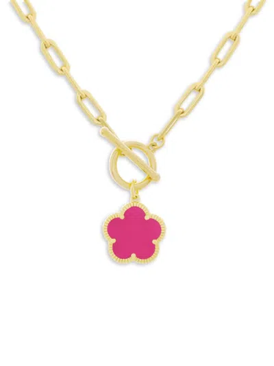 Jankuo Women's Flower 14k-goldplated Brass & Fuchsia Stone Pendant Necklace/20" In Pink