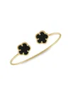 Jankuo Women's Flower 14k Goldplated Brass & Jet Onyx Cuff Bangle
