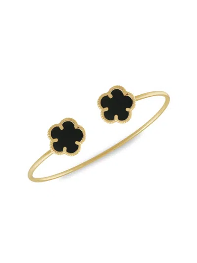 Jankuo Women's Flower 14k Goldplated Brass & Jet Onyx Cuff Bangle