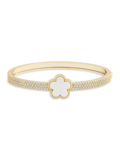 Jankuo Women's Flower 14k-goldplated Brass & Mother-of-pearl & Cubic Zirconia Bangle Bracelet