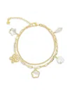 Jankuo Women's Flower 14k-goldplated Brass & Mother-of-pearl Charm Double-layer Bracelet/7.25" In White