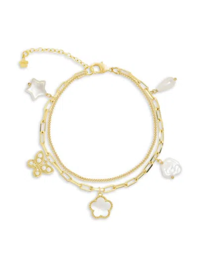 Jankuo Women's Flower 14k-goldplated Brass & Mother-of-pearl Charm Double-layer Bracelet/7.25"
