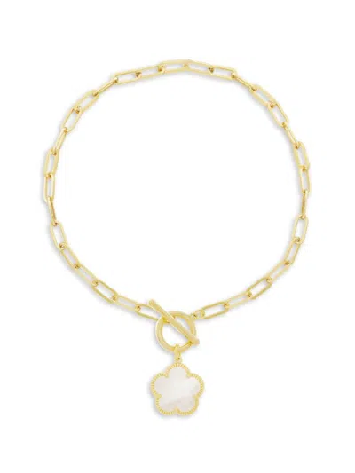 Jankuo Women's Flower 14k-goldplated Brass & Mother-of-pearl Dangle Flower Bracelet/7" In White