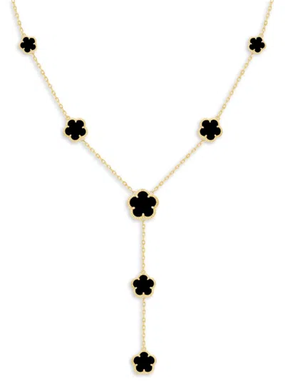 Jankuo Women's Flower 14k-goldplated Brass & Onyx Lariat Necklace/18" In Black
