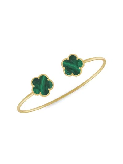 Jankuo Women's Flower 14k Goldplated Brass & Synthetic Emerald Bangle Bracelet