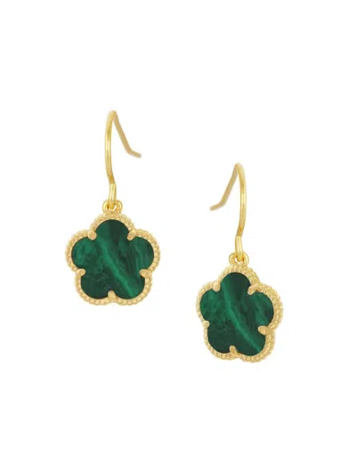 Jankuo Women's Flower 14k Goldplated Brass & Synthetic Emerald Drop Earrings