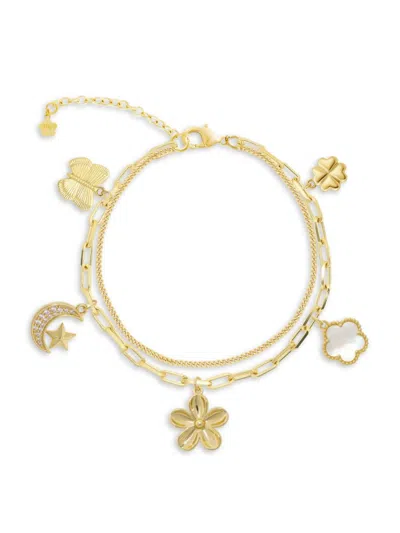 Jankuo Women's Flower 14k-goldplated Brass Charm Double-layer Bracelet/7.25"