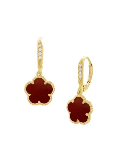 Jankuo Women's Flower 14k Goldplated Brass, Coral Agate & Cubic Zirconia Drop Earrings