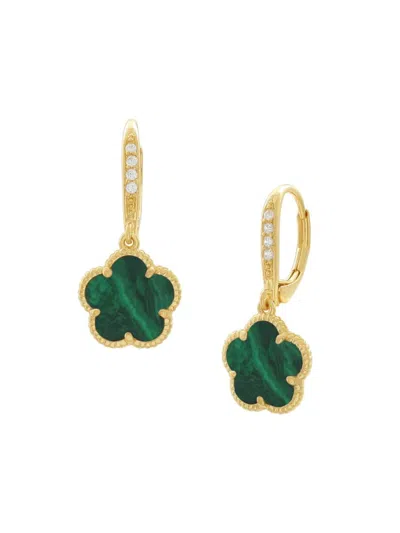 Jankuo Women's Flower 14k Goldplated Brass, Cubic Zirconia & Synthetic Emerald Clover Earrings
