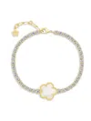 Jankuo Women's Flower 14k-goldplated Brass, Mother-of-pearl & Cubic Zirconia Bracelet/7.25" In Gold