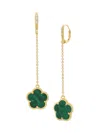 Jankuo Women's Flower 14k Goldplated Brass, Synthetic Emerald & Crystal Drop Earrings