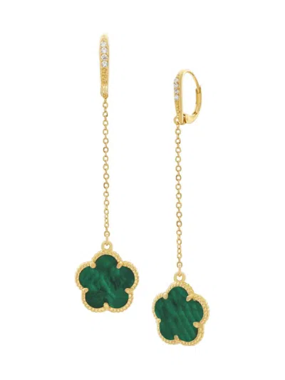 Jankuo Women's Flower 14k Goldplated Brass, Synthetic Emerald & Crystal Drop Earrings