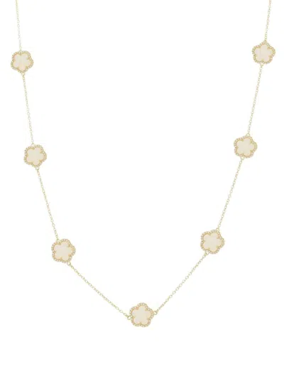 Jankuo Women's Flower 14k Goldplated, Cubic Zirconia & Mother Of Pearl Necklace In Brass