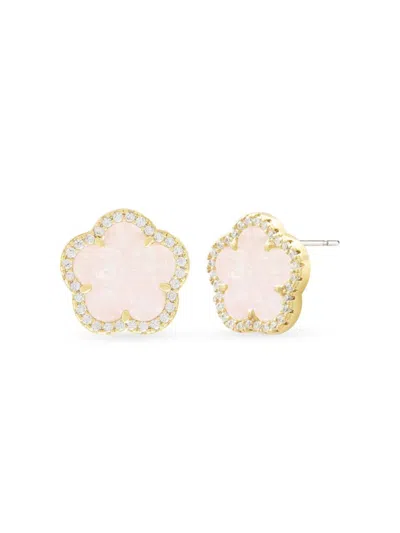 Jankuo Women's Flower 14k Goldplated, Cubic Zirconia & Pink Crystal Stud Earrings