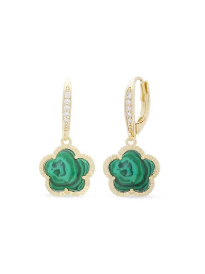 Jankuo Women's Flower 14k Goldplated, Faux Emerald & Cubic Zirconia Drop Earrings