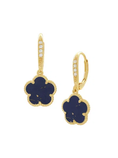 Jankuo Women's Flower 14k Goldplated, Faux Sapphire & Cubic Zirconia Hoop Earrings