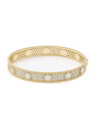 Jankuo Women's Flower 14k Goldplated, Mother-of-pearl & Cubic Zirconia Bangle Bracelet
