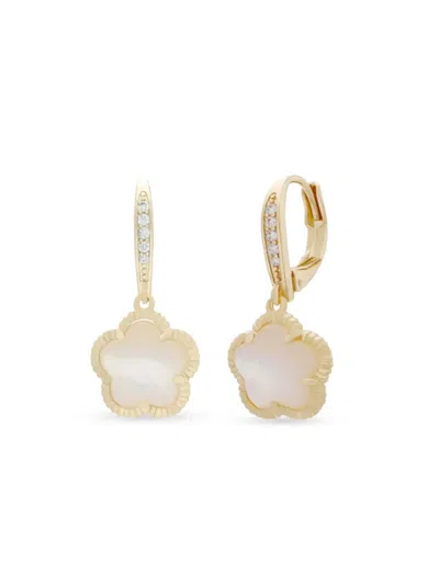 Jankuo Women's Flower 14k Goldplated, Mother Of Pearl & Cubic Zirconia Drop Earrings In Brass