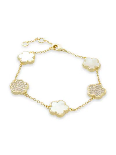 Jankuo Women's Flower 14k Goldplated, Mother Of Pearl & Cubic Zirconia Station Bracelet In Brass