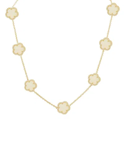 Jankuo Women's Flower 14k Goldplated, Mother Of Pearl & Cubic Zirconia Station Necklace In Neutral