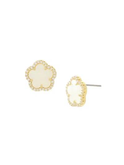 Jankuo Women's Flower 14k Goldplated, Mother Of Pearl & Cubic Zirconia Stud Earrings In Brass