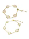 Jankuo Women's Flower 14k Goldplated, Mother Of Pearl & Pink Crystal Bracelet Set In Pink