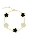 Jankuo Women's Flower 14k Goldplated, Onyx & Cubic Zirconia Double Sided Bracelet In Yellow Goldtone