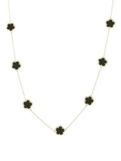 Jankuo Women's Flower 14k Goldplated, Onyx & Cubic Zirconia Long Station Necklace