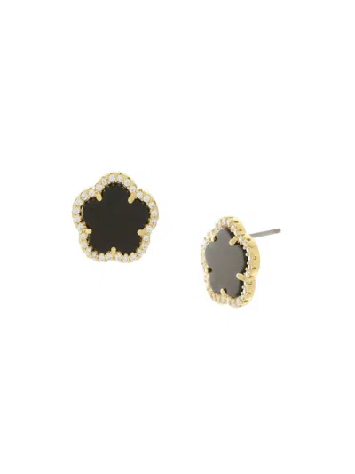 Jankuo Women's Flower 14k Goldplated, Onyx & Cubic Zirconia Stud Earrings