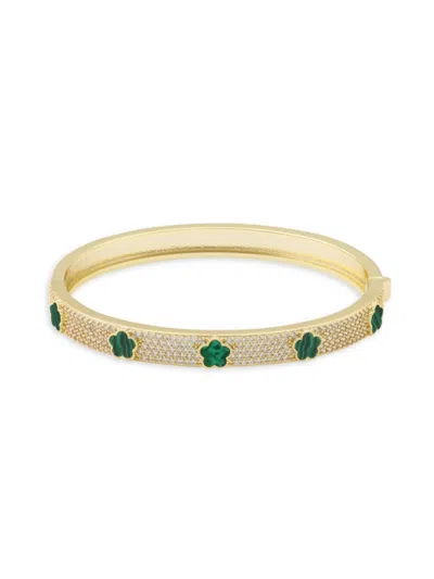 Jankuo Women's Flower 14k Goldplated, Synthetic Emerald & Cubic Zirconia Bangle Bracelet