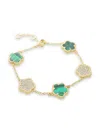 Jankuo Women's Flower 14k Goldplated, Synthetic Emerald & Cubic Zirconia Double Sided Bracelet In Emerald